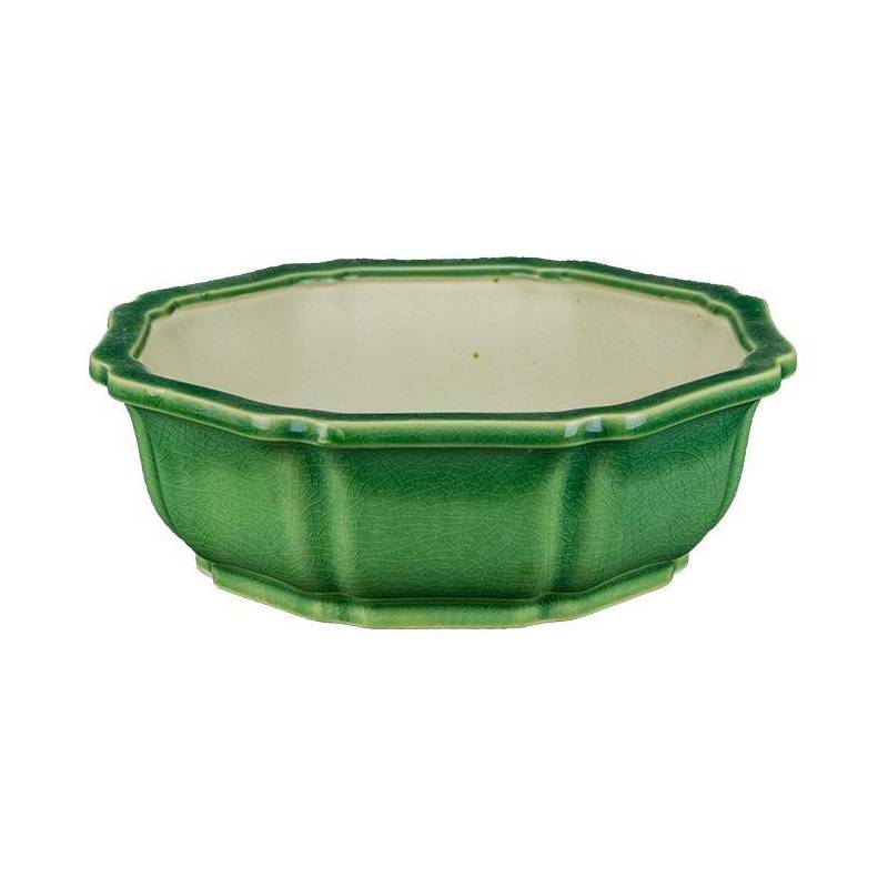 2 - Vaso bonsai fior di loto smaltato verde 22,5 cm