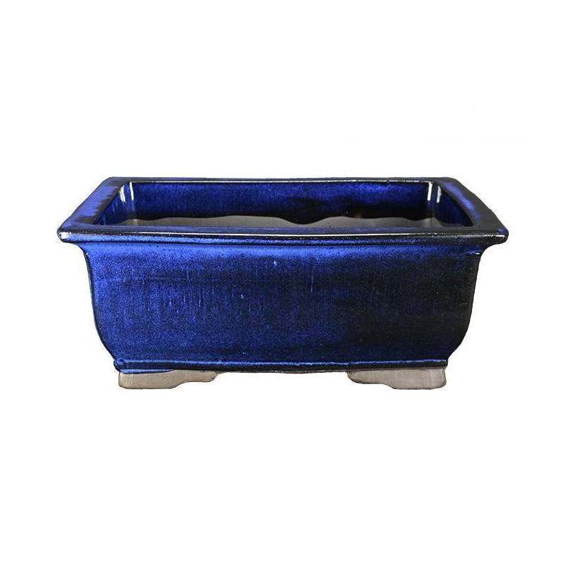 2 - Vaso bonsai rettangolare smaltato blu 26 cm
