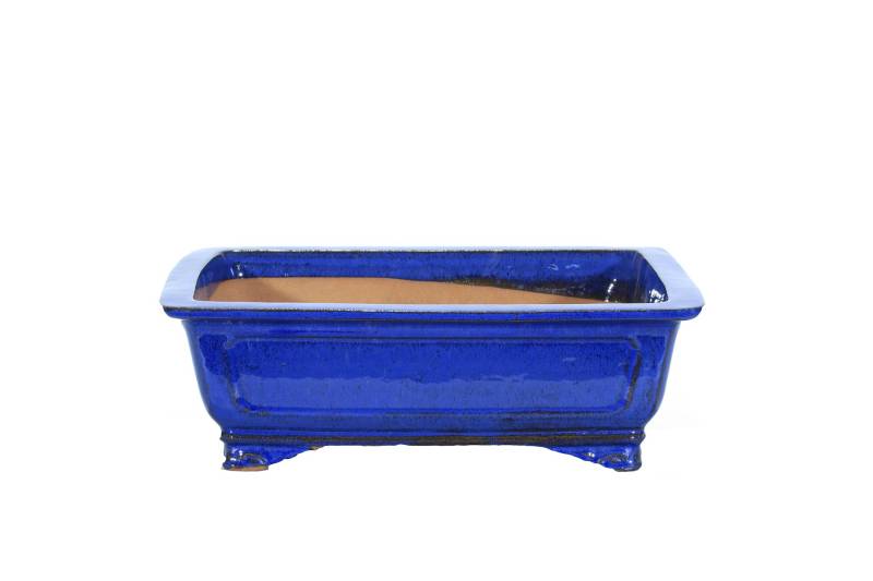 2 - Vaso bonsai smaltato rettangolare blu 38 cm