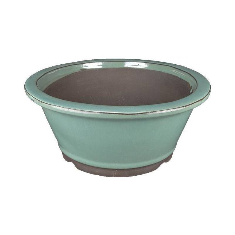 2 - Vaso bonsai tondo smaltato verde diam. 31 cm