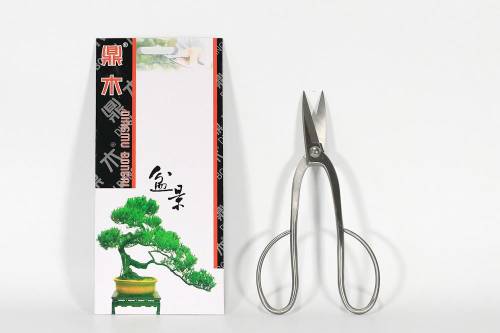 2 - Forbice bonsai per rametti a manico curvo mm. 200 in acciaio satinato