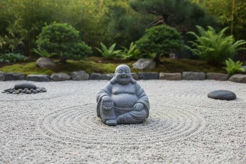 1 - Statua Buddha della Felicità in ceramica – Budai sorridente - altezza 19 cm.