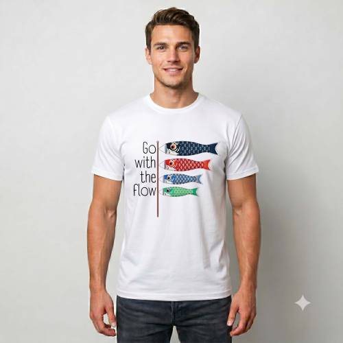 1 - T-Shirt Zen "Go with the Flow" con Koinobori – 100% Cotone Premium