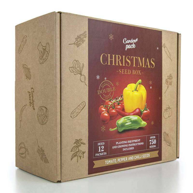 2 - Kit semi CHRISTMAS EDITION, di pomodoro, peperoni, peperoncino con accessori per la coltivazione