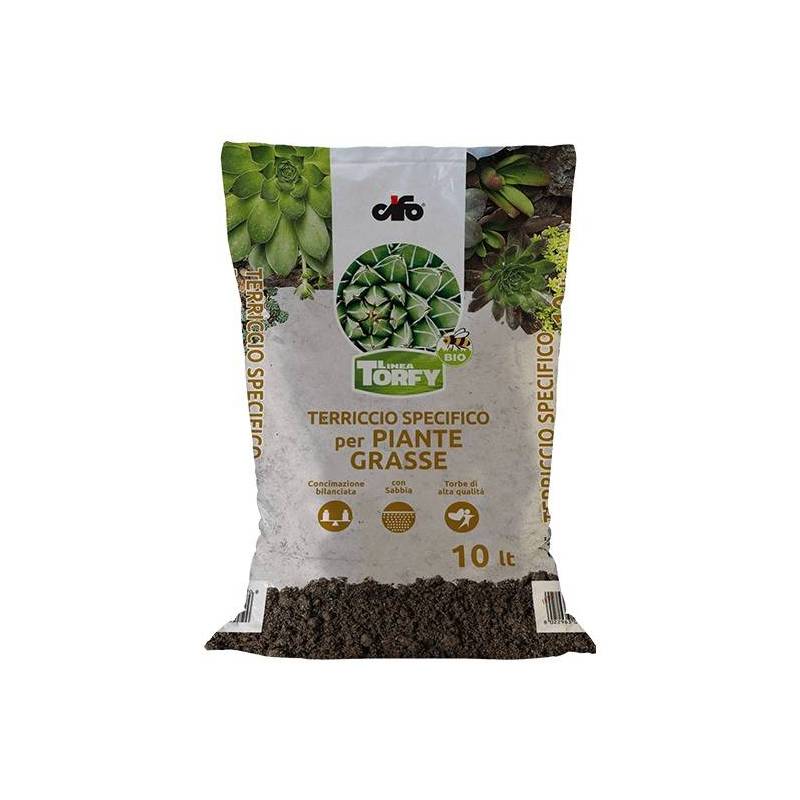 2 - Terriccio per piante grasse e succulente Torfy BIO da 10 lt.