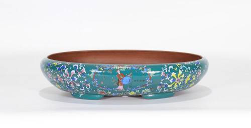 2 - Vaso bonsai smaltato ovale cm. 33