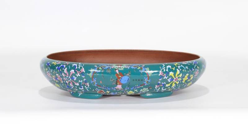 2 - Vaso bonsai smaltato ovale cm. 33
