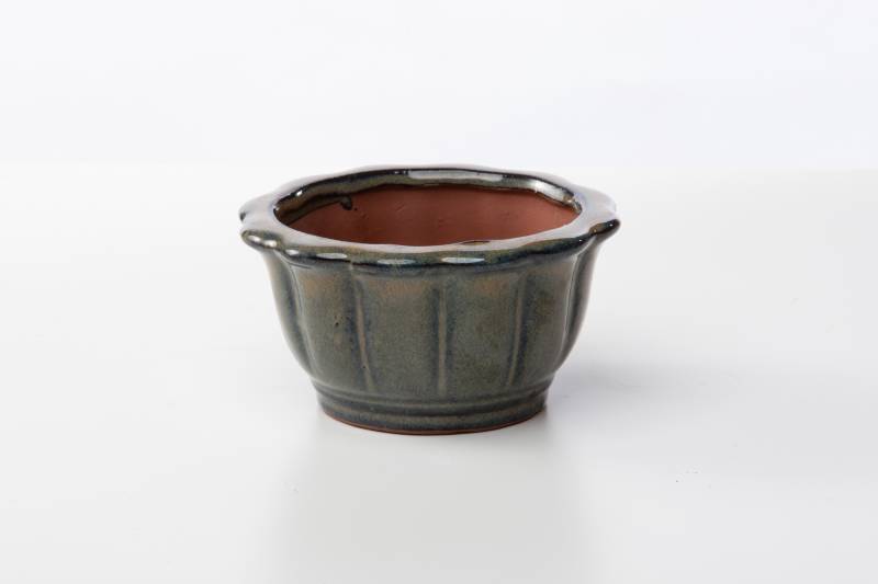2 - Vaso bonsai tondo 12 cm smaltato verde oliva