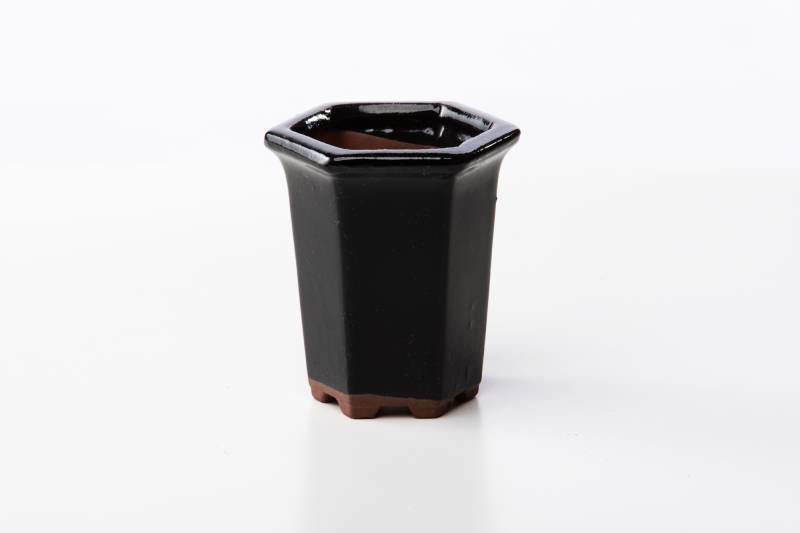 2 - Vaso bonsai esagonale 9 cm smaltato nero