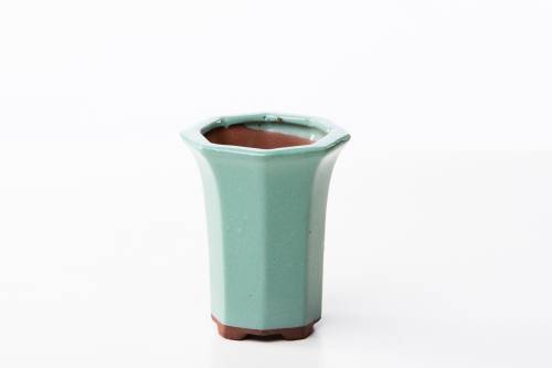 2 - Vaso bonsai ottagonale 8 cm smaltato verde chiaro