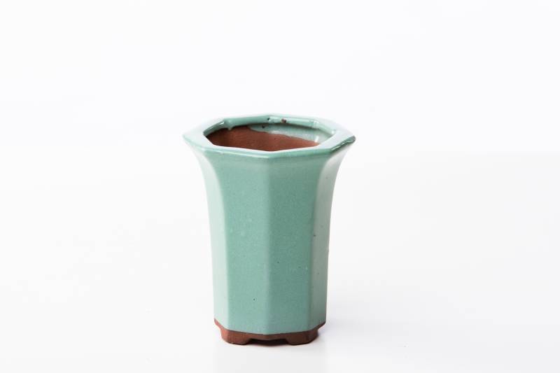 2 - Vaso bonsai ottagonale 8 cm smaltato verde chiaro