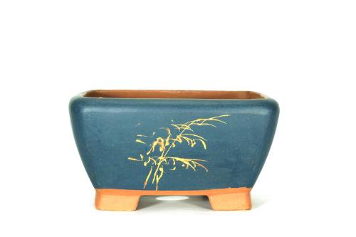 2 - Vaso bonsai quadrato cm. 21 in gres verde decorato