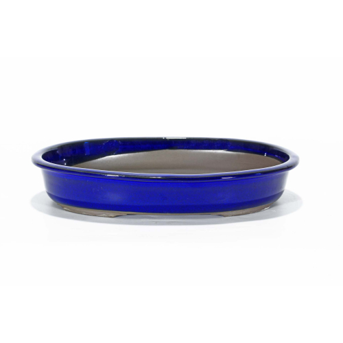 Blau emaillierte ovale Bonsaischale 28 cm