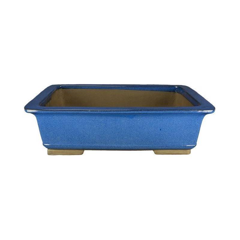 2 - Vaso bonsai smaltato rettangolare blu 42 cm