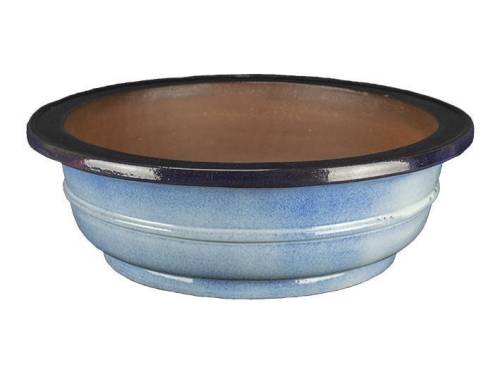 2 - Vaso bonsai smaltato tondo blu 41 cm.