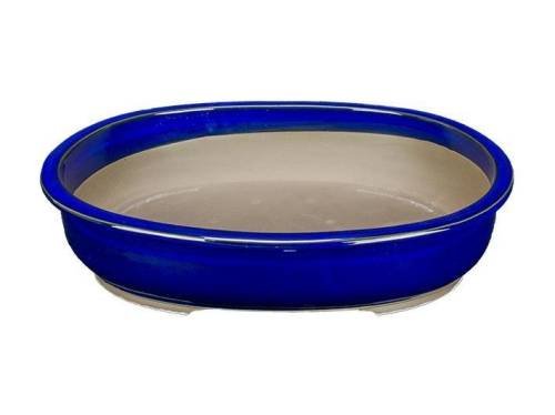2 - Vaso bonsai smaltato ovale blu 37 cm
