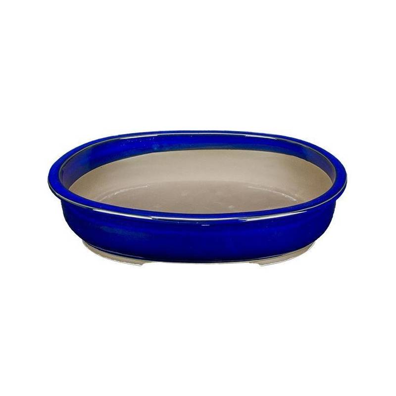 2 - Vaso bonsai smaltato ovale blu 37 cm