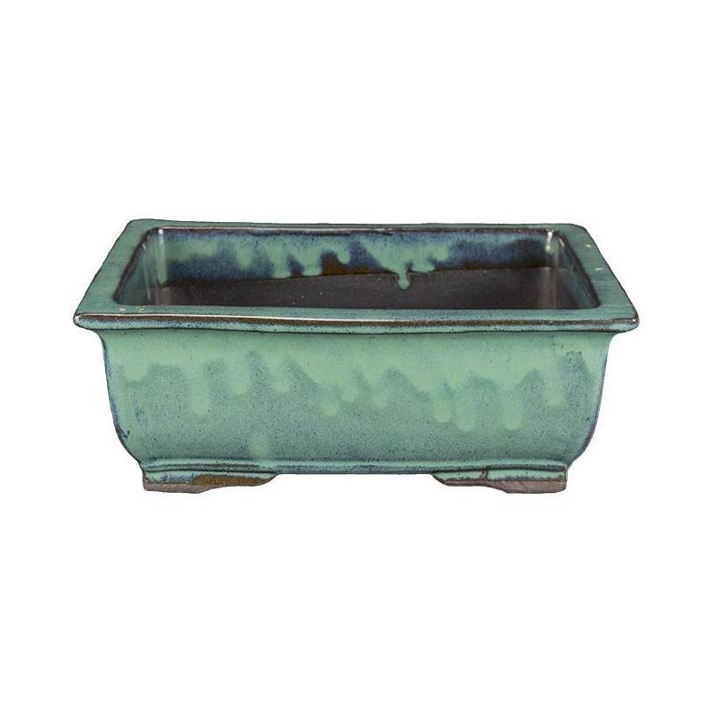 2 - Vaso bonsai smaltato rettangolare verde 32 cm