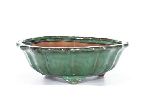 2 - Vaso bonsai fior di loto smaltato verde cm. 27