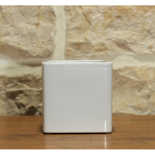 Vaso cubo per Piante e Bonsai in ceramica bianco cm. 12,5