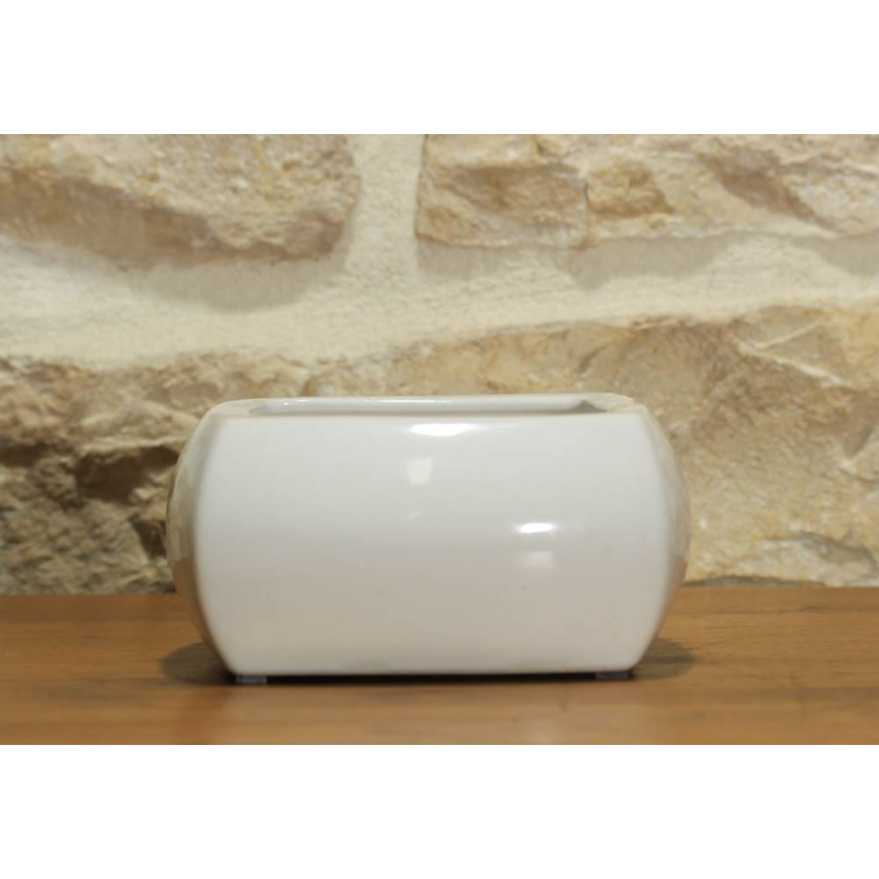 Vaso quadrato per Piante e Bonsai in ceramica bianco cm. 15,5