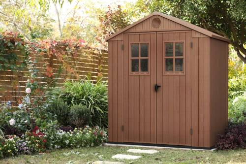2 - Keter Darwin 6x4 Casetta da Giardino, Effetto Legno, Marrone, 190x122x221H cm